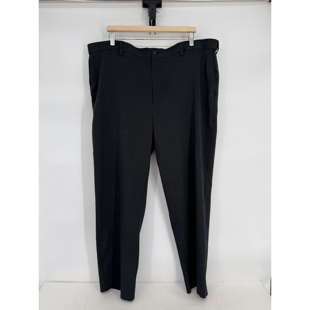Savane Mens Black Crosshatch Textured Flat Front Dress Pants Trousers 44x30